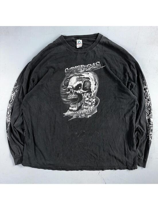 AAA Other - Sturgis Y2K Skulls Long Sleeve VTG T Shirt Biker Motorcycle 2008 Black Grunge